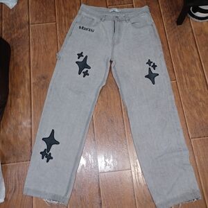 Gray Women's Jeans with Star Pattern